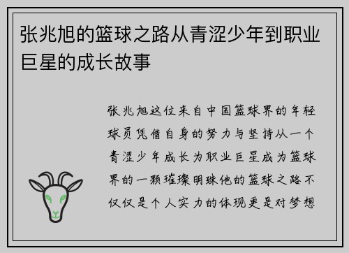 张兆旭的篮球之路从青涩少年到职业巨星的成长故事